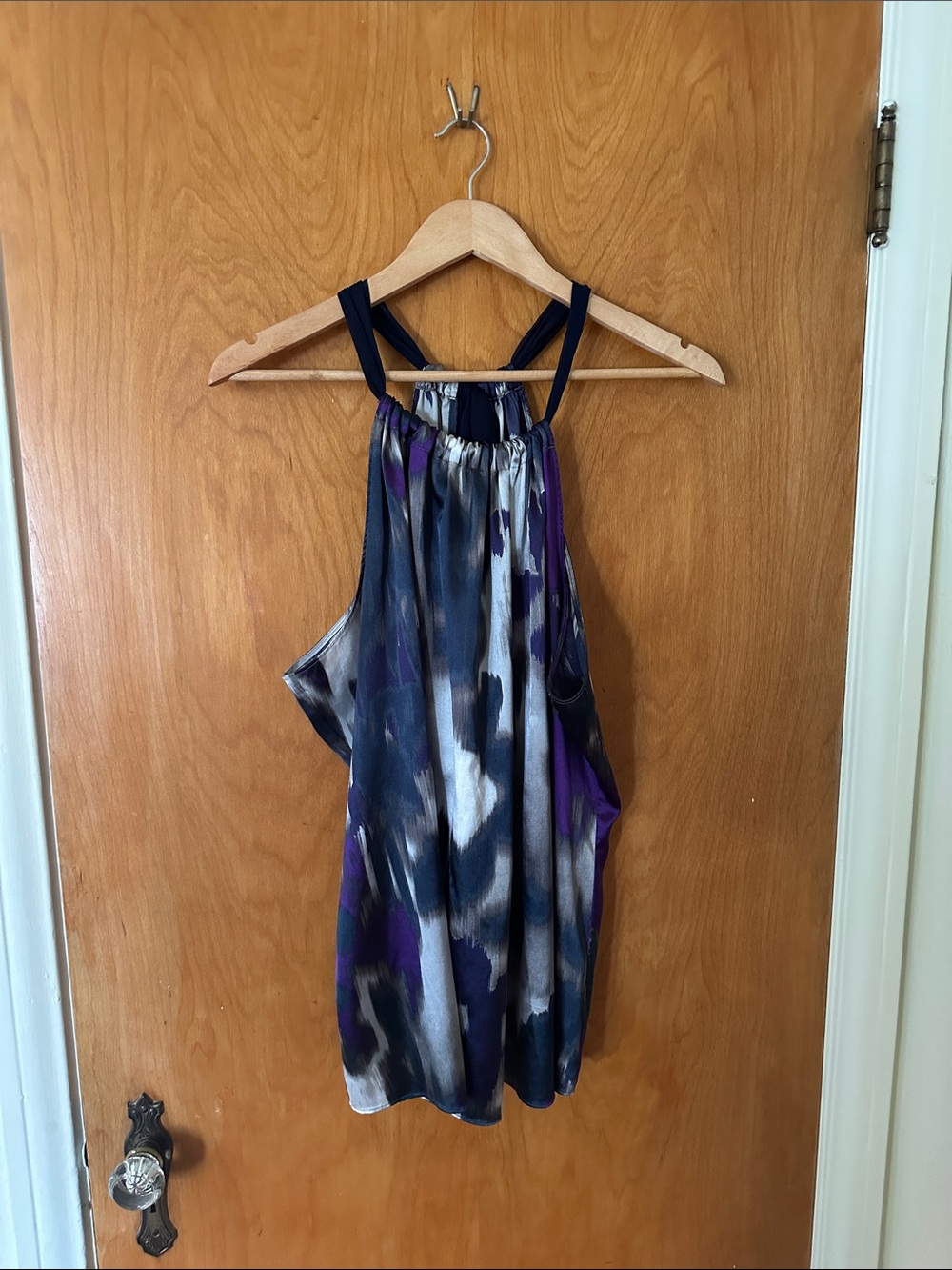 Womens Navy & Purple Watercolor Halter Tank Top
